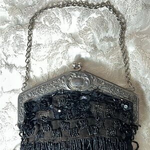 Elegant Black Beaded Vintage French Mini Handbag